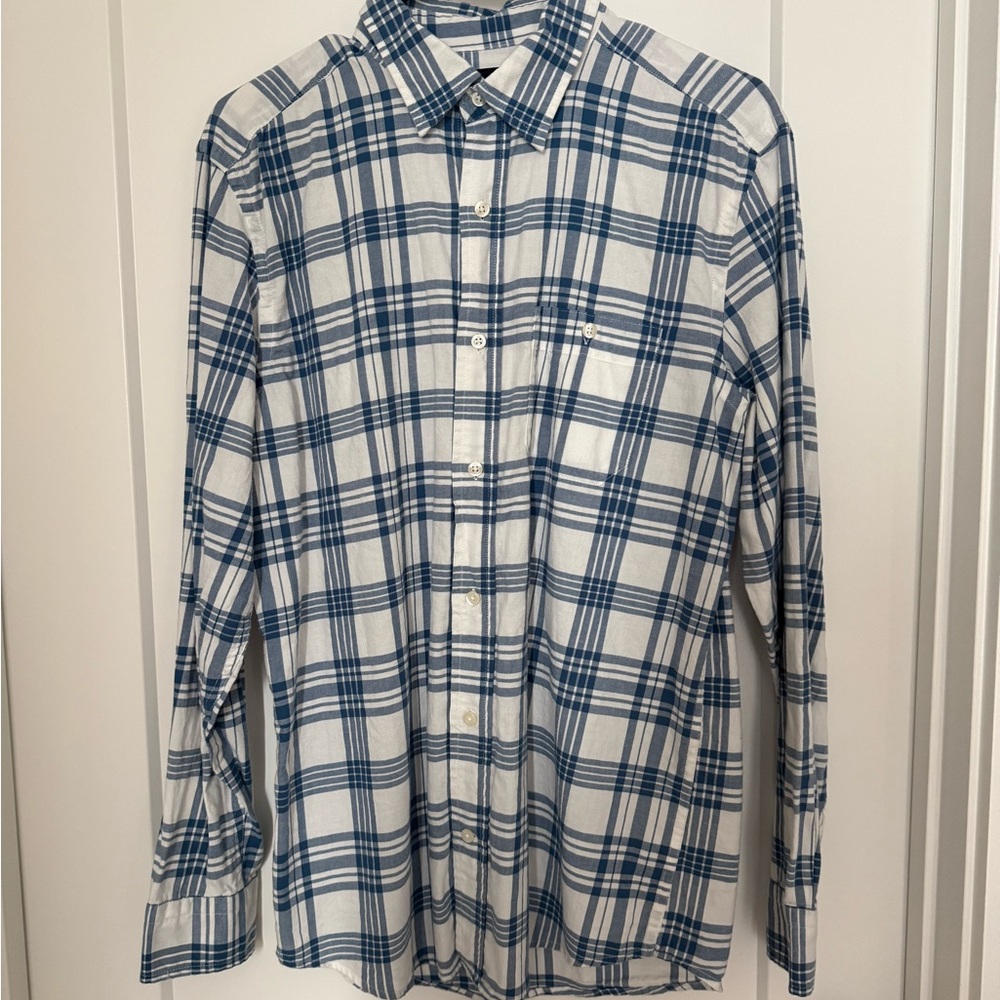 GAP Men's Navy and White Checkered Shirt